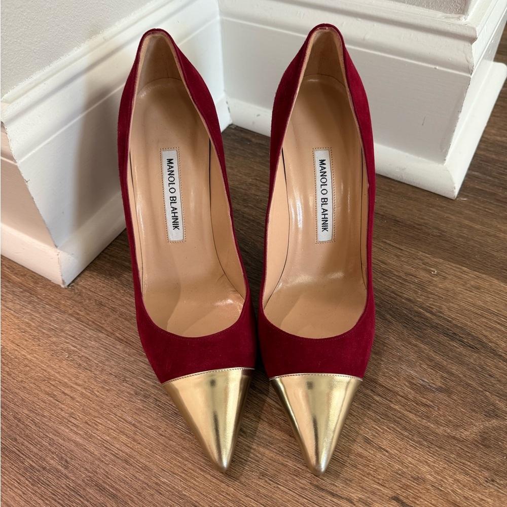 Manolo Blahnik Red and Gold Women's Heels